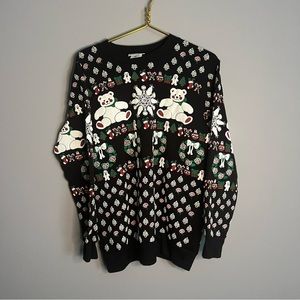 Vintage 80s 90s Puffy Christmas Sweatshirt Bears‎ Trees Presents Tacky Mock Neck